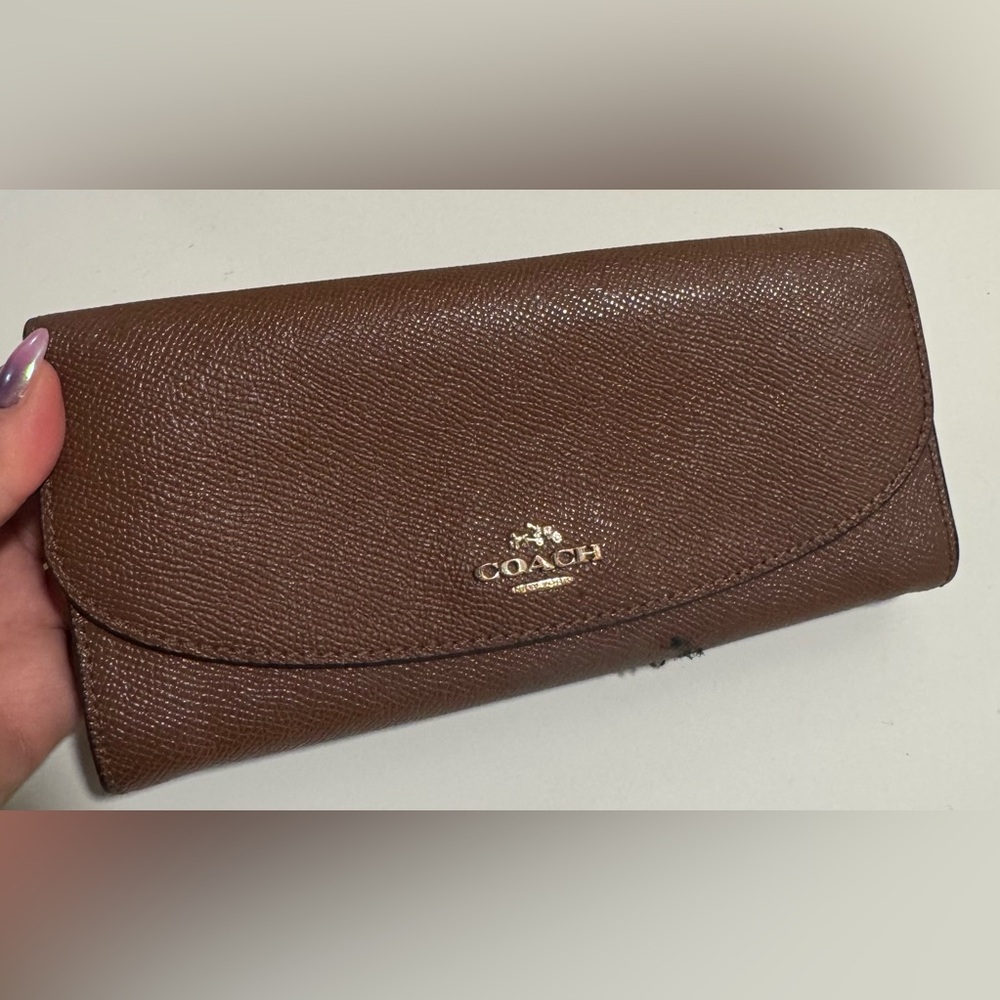 Coach Luxury Cross Grain Leather Slim Envelope Wallet – Dark Brown